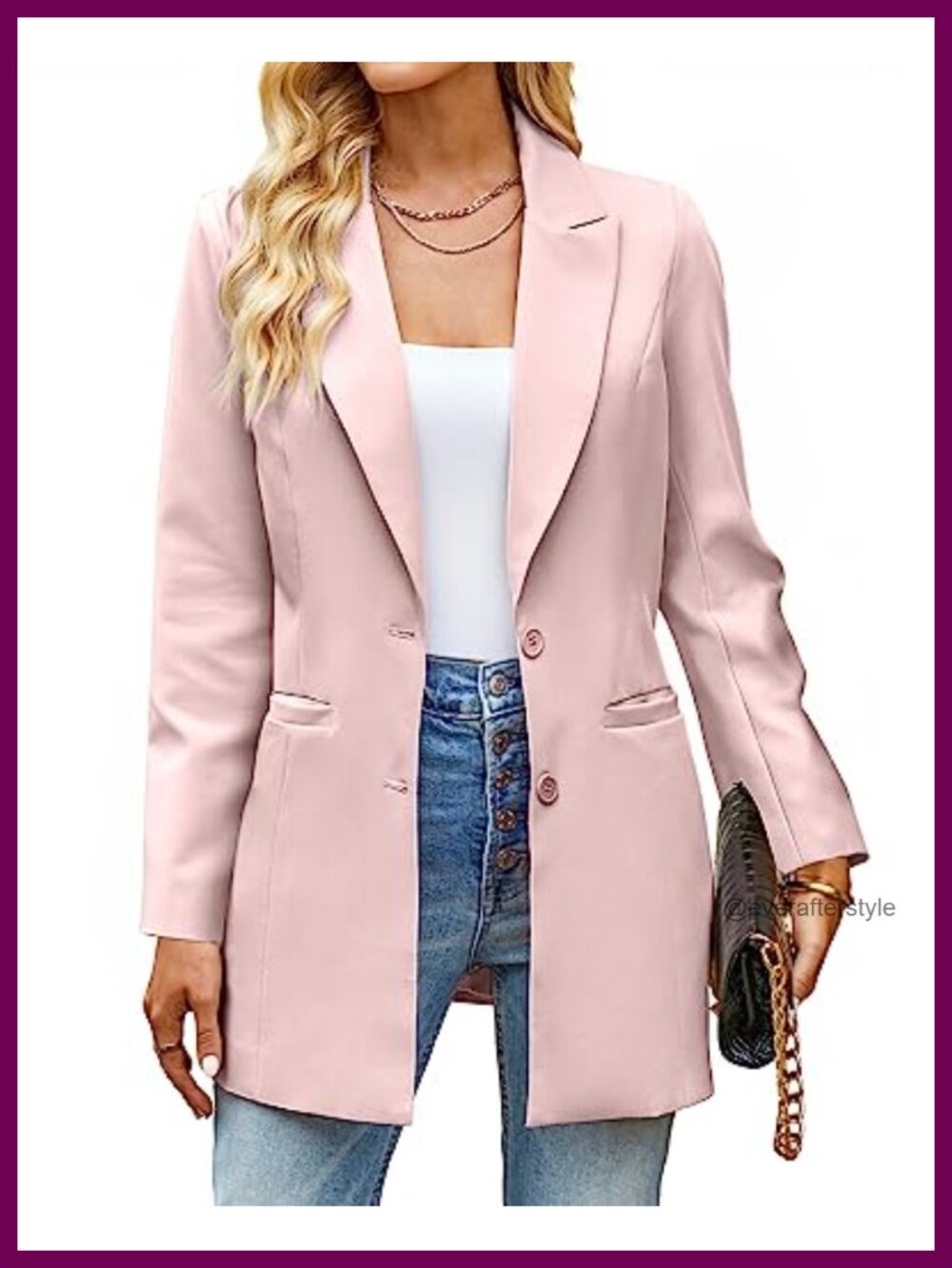 Women's Long Sleeve Single-Breasted Blazer with Peak Lapels and Pockets
